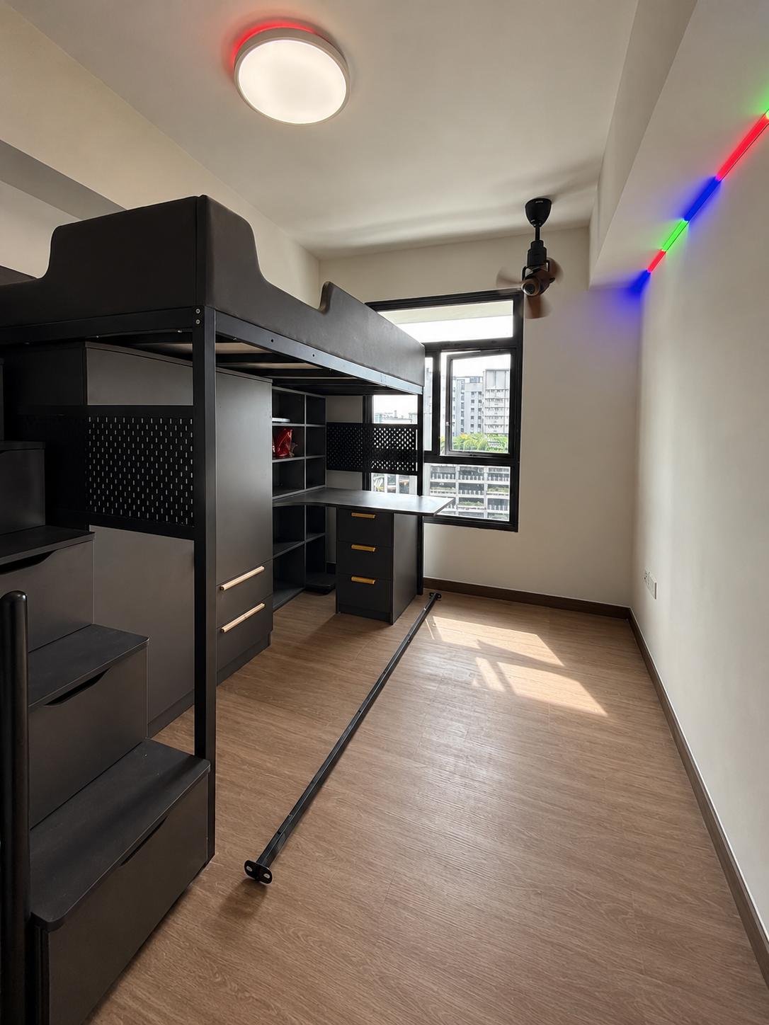 Contemporary Bedroom with Bookshelf and Console Table