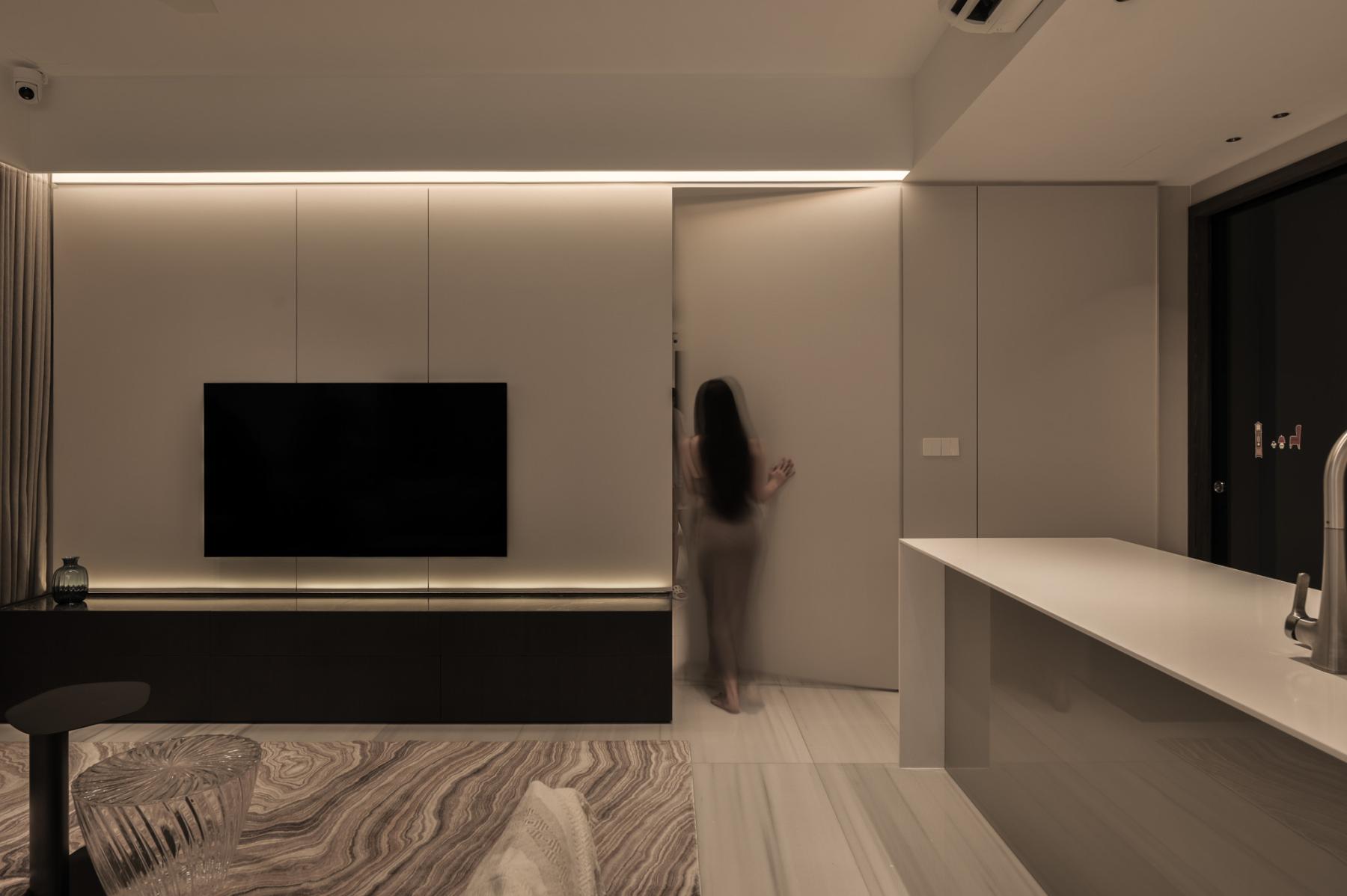 Minimalist Living Room with TV Console and Lighting
