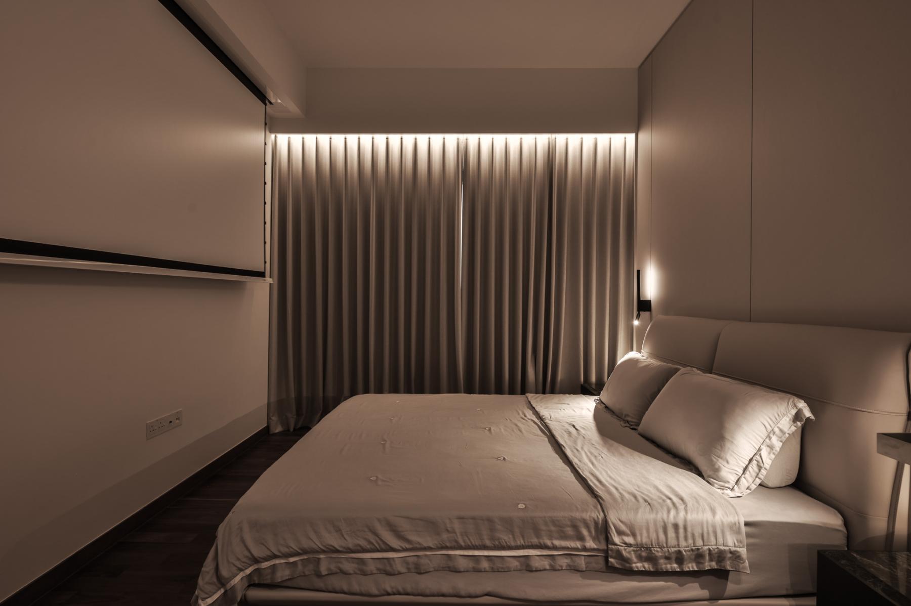 Minimalist Bedroom with Curtain and Queen Bed