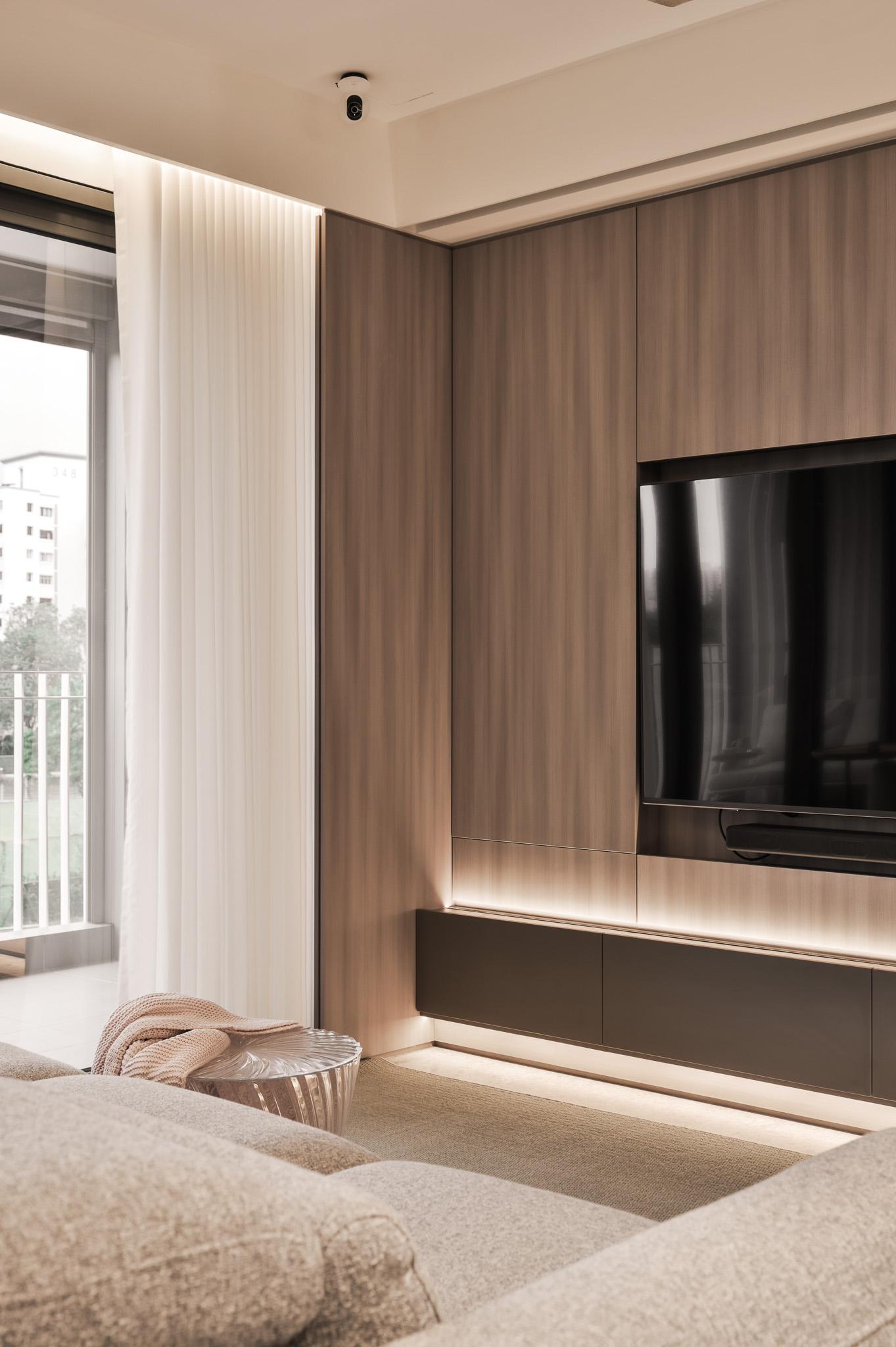 Modern Living Room with Feature Wall and Bay Window