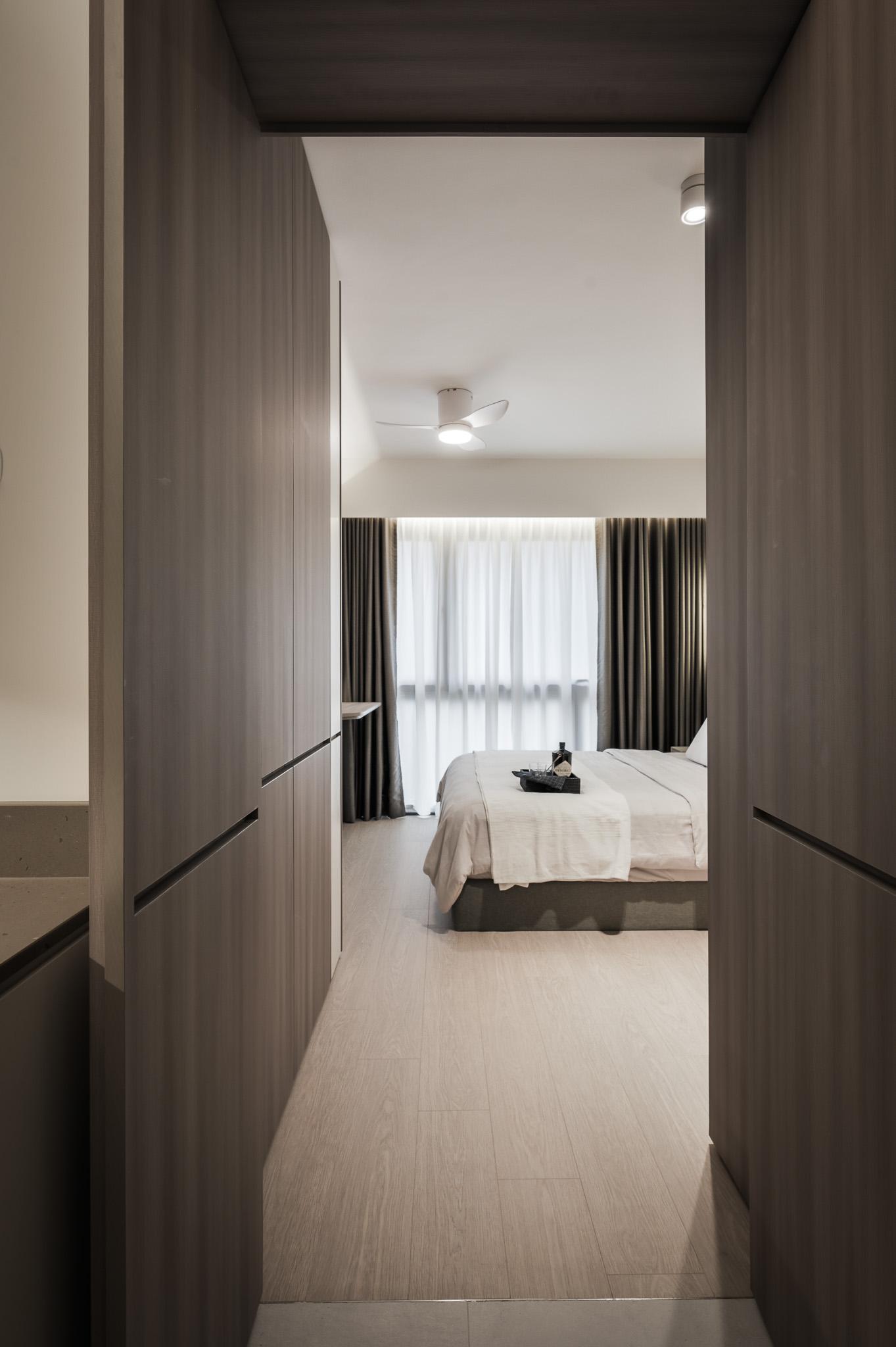 Modern Bedroom with Platform Bed and Bay Window
