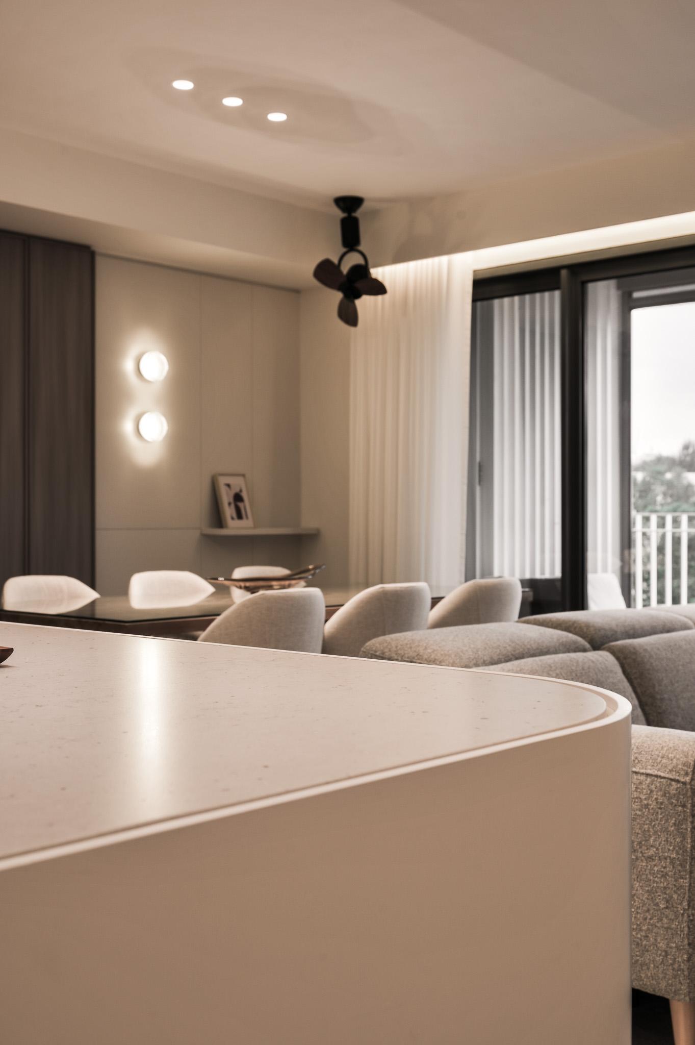 Modern Dining Room with Drop Light and Stools