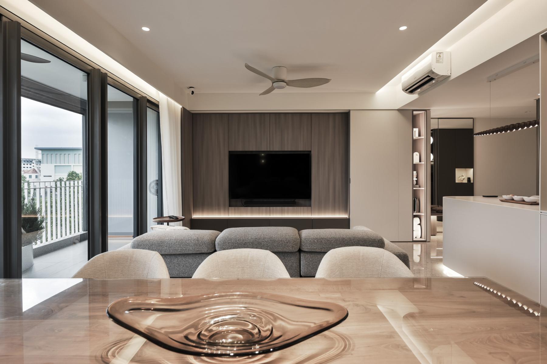 Modern Dining Room with Stools and Lamps