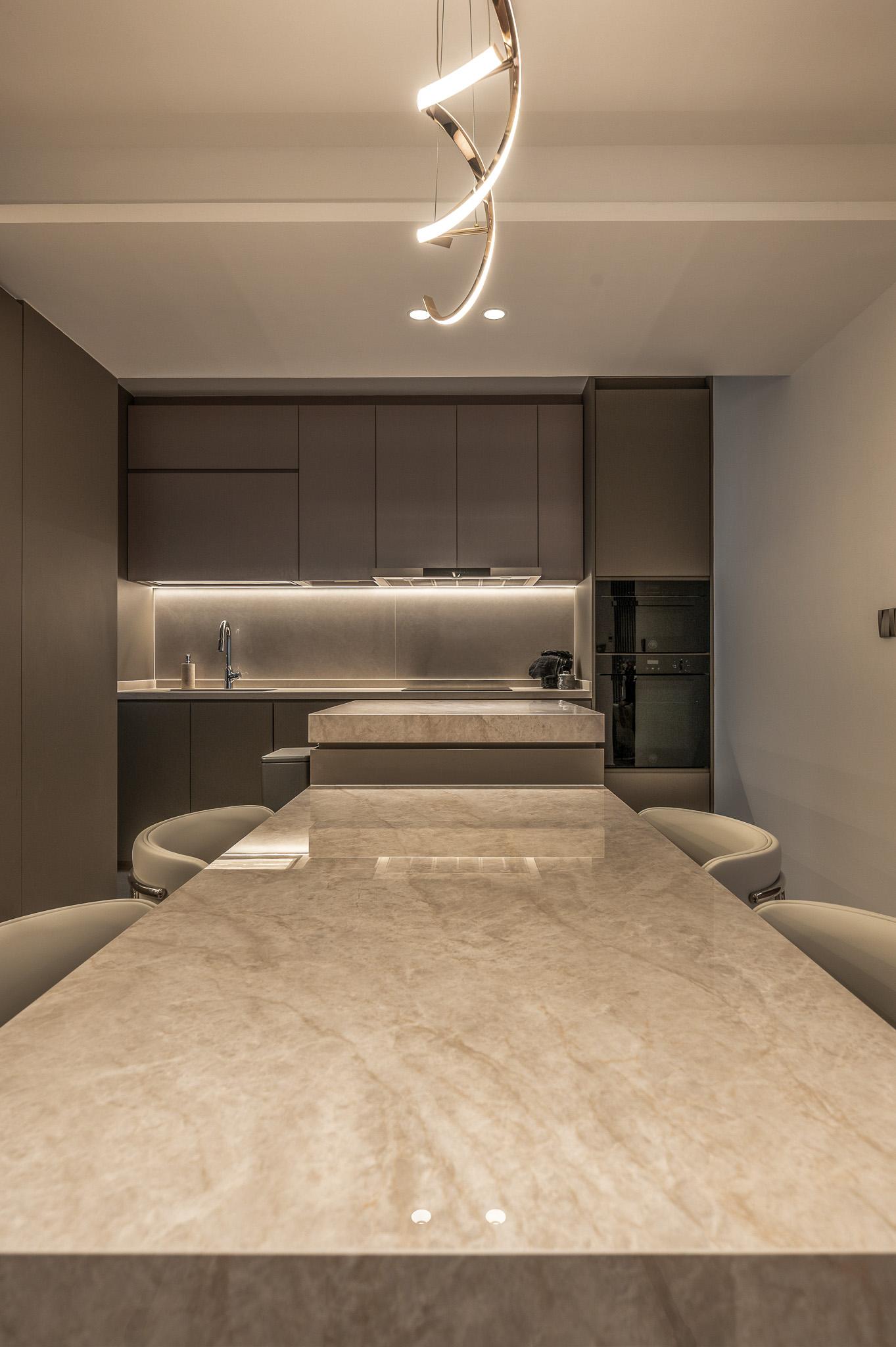 Modern Dining Room with Ceiling Light and Chandelier