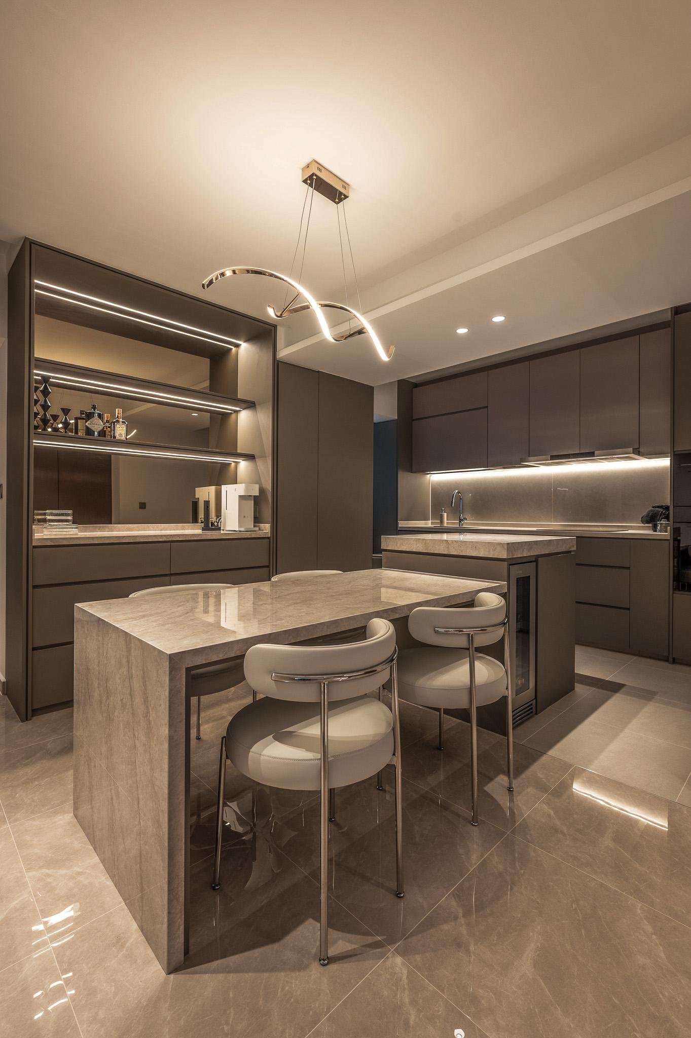 Modern Dining Room with Ceiling Light and Chandelier