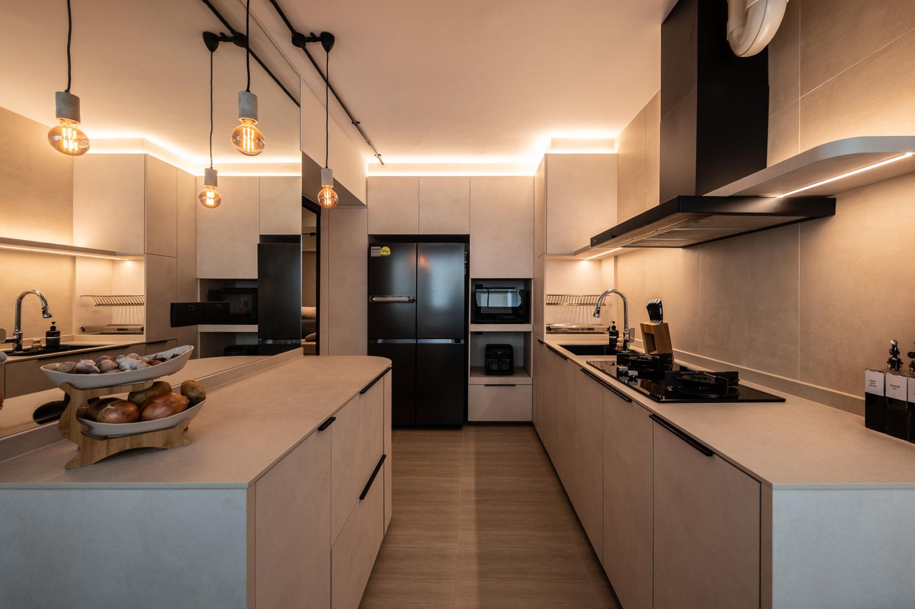 Modern Kitchen with Countertop and Marble Floor