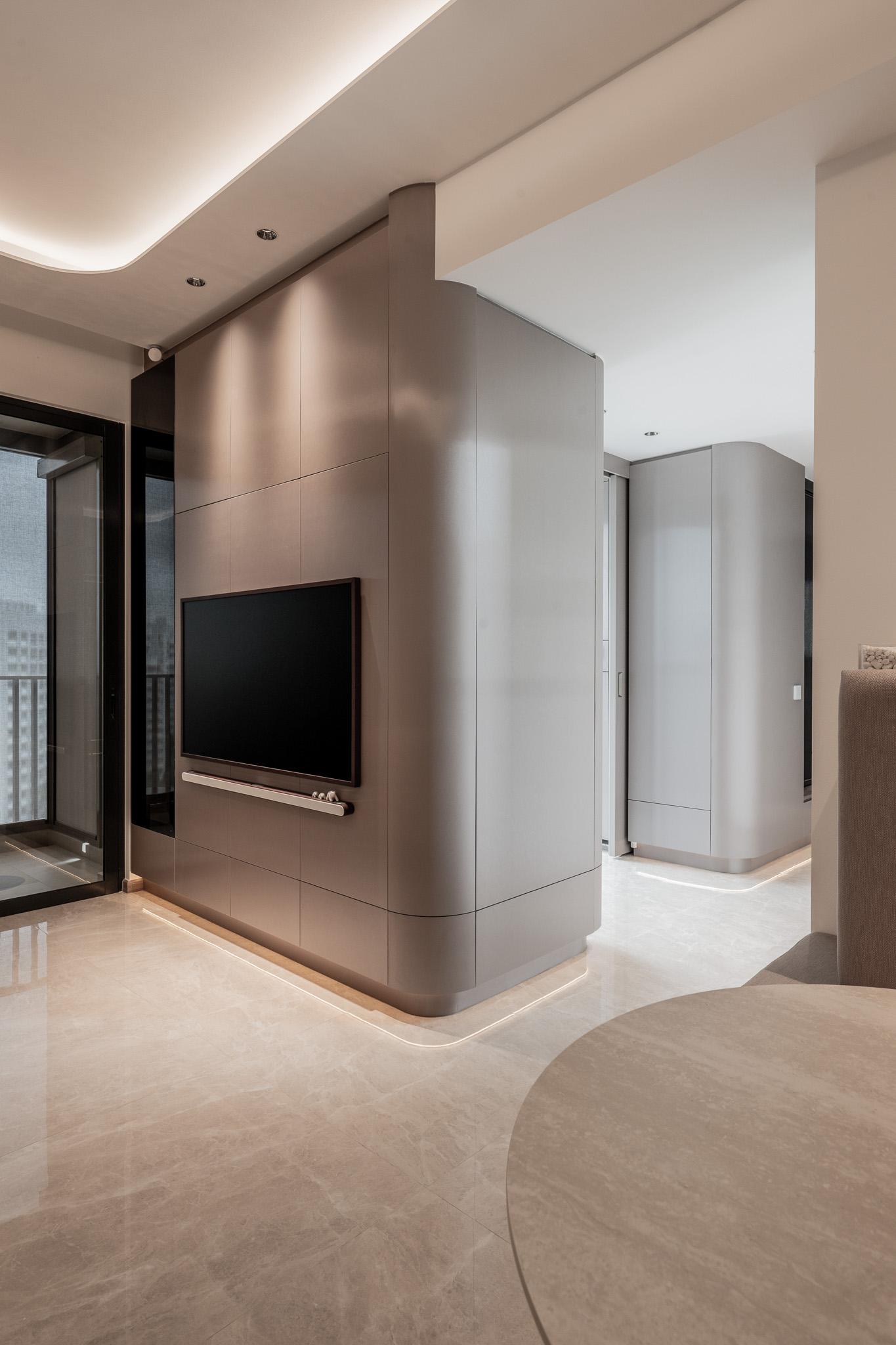 Minimalist Living Room with TV Console and Feature Wall