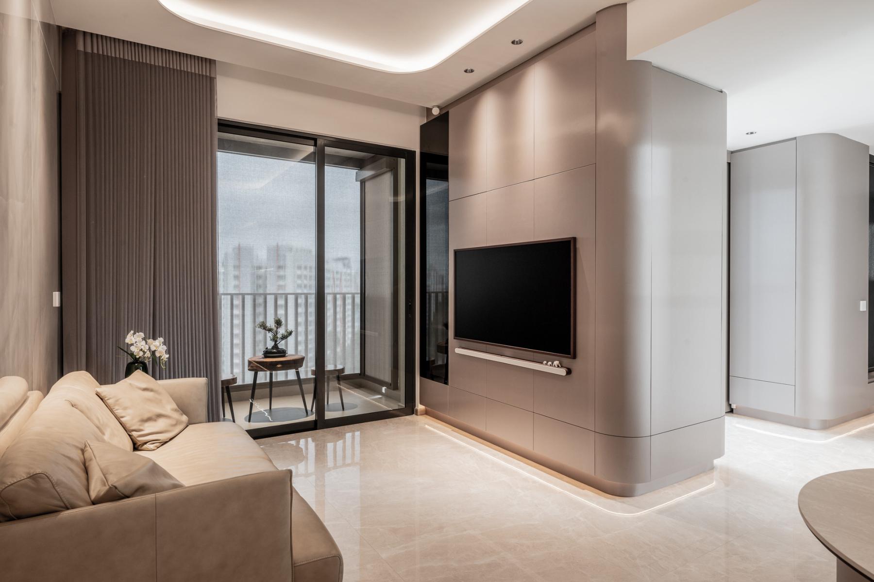 Minimalist Living Room with TV Console and Feature Wall