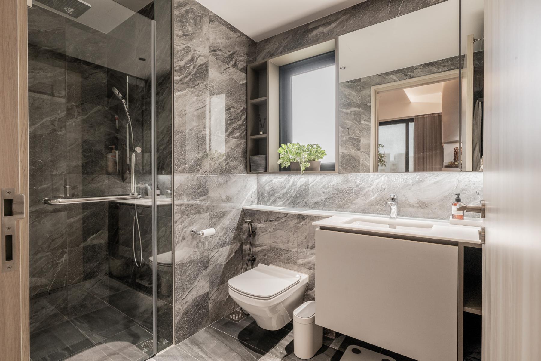 Minimalist Bathroom with Countertop and Mirror