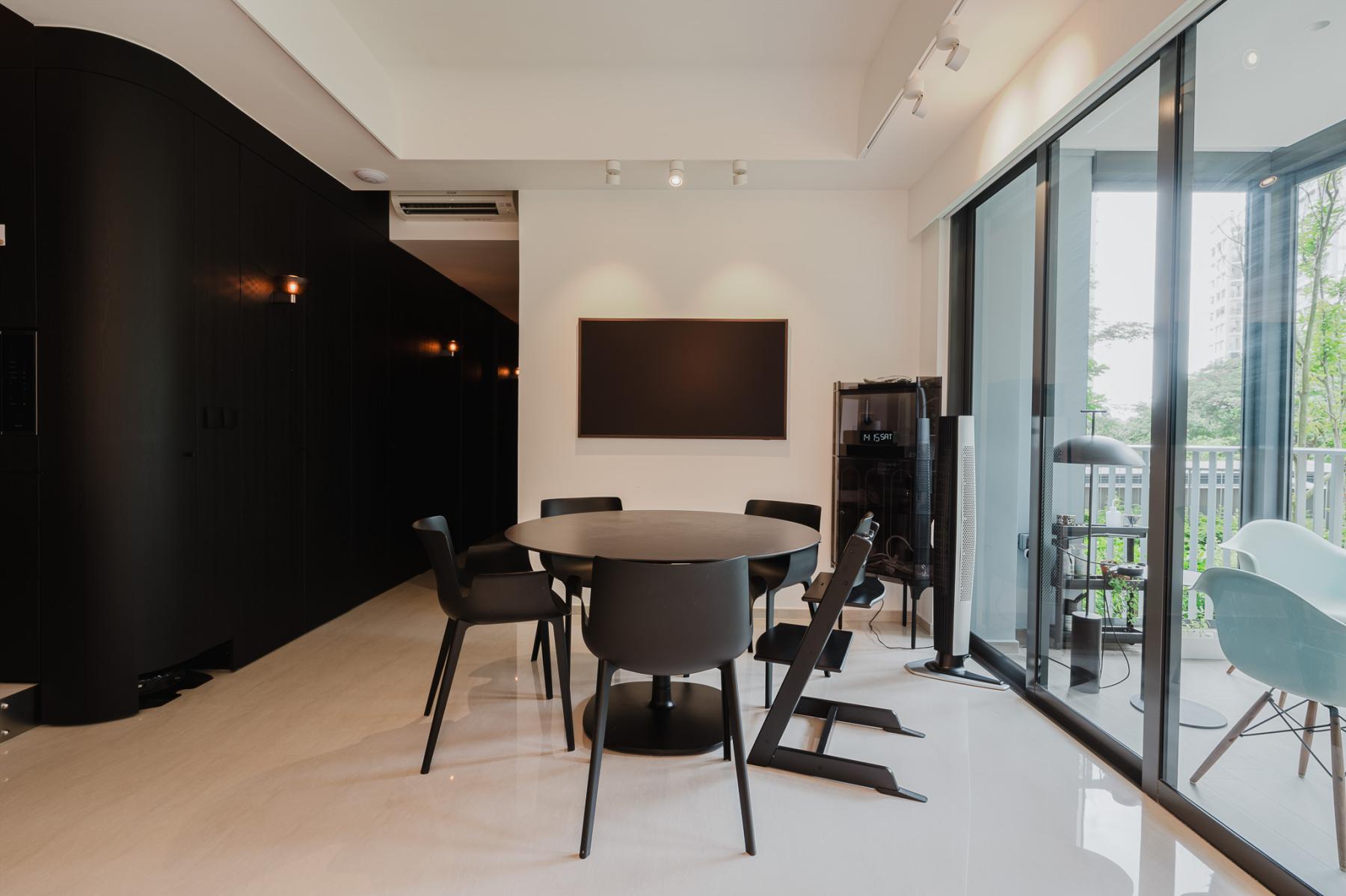 Industrial Dining Room with Stools and Lighting
