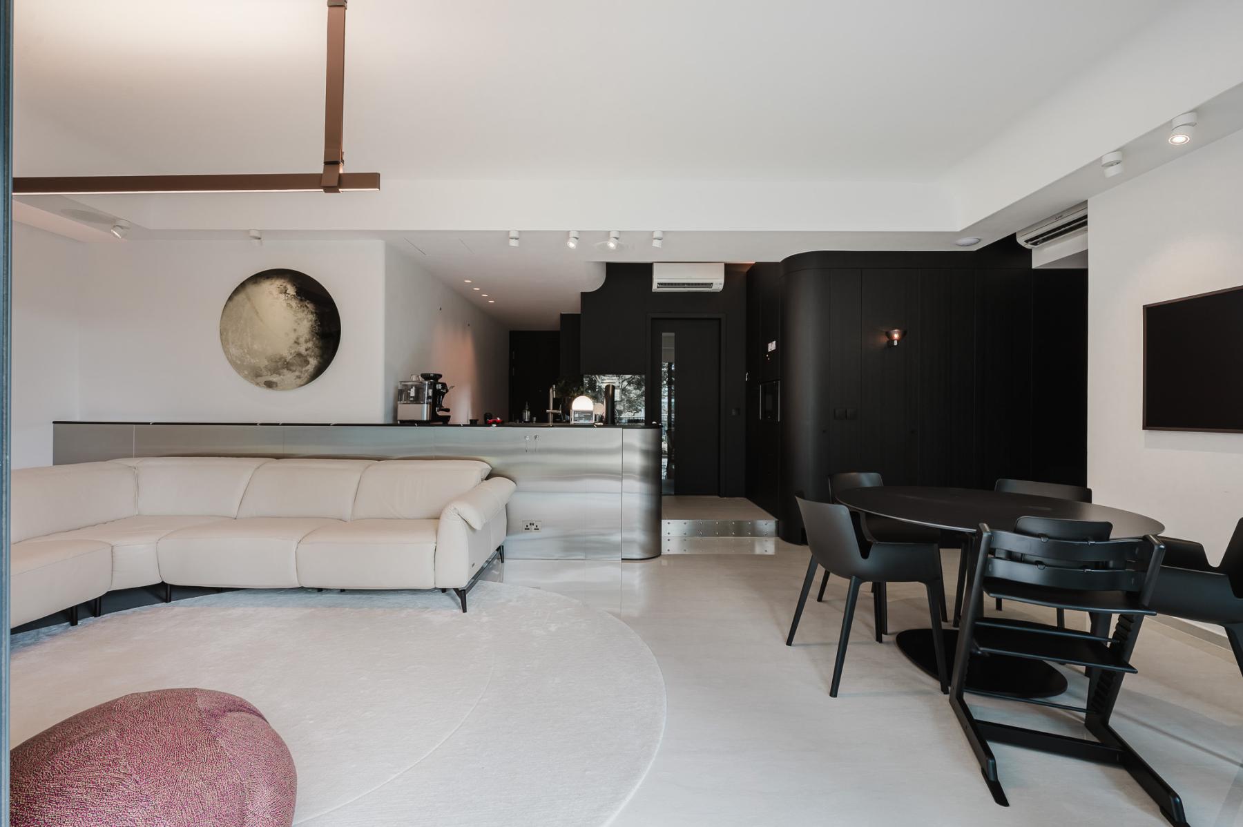 Industrial Living Room with Bay Window and Sofa