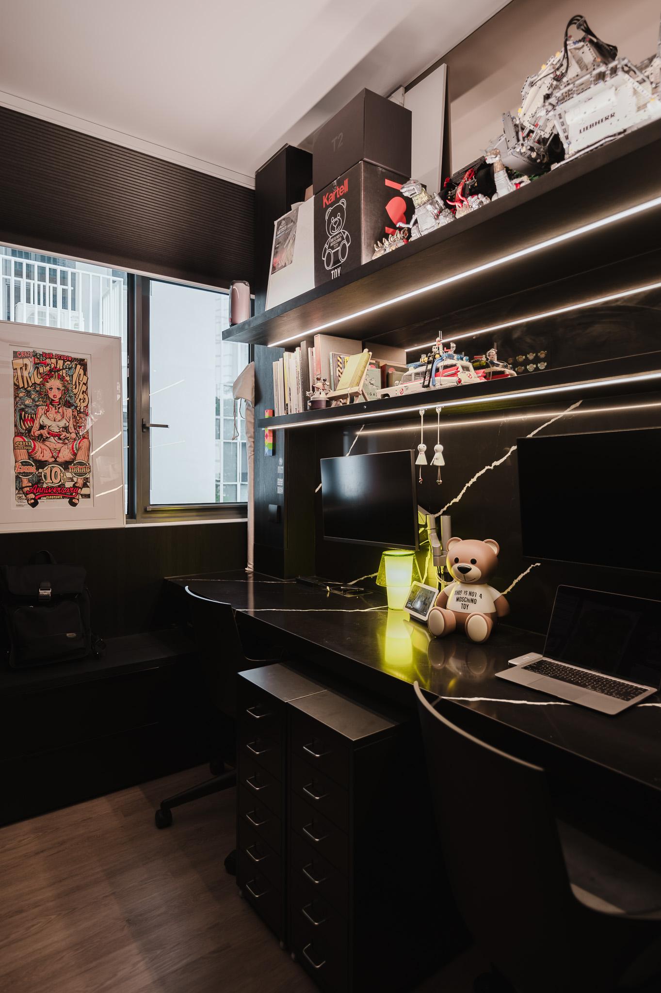 Industrial Home Office with Bookshelf and Desk
