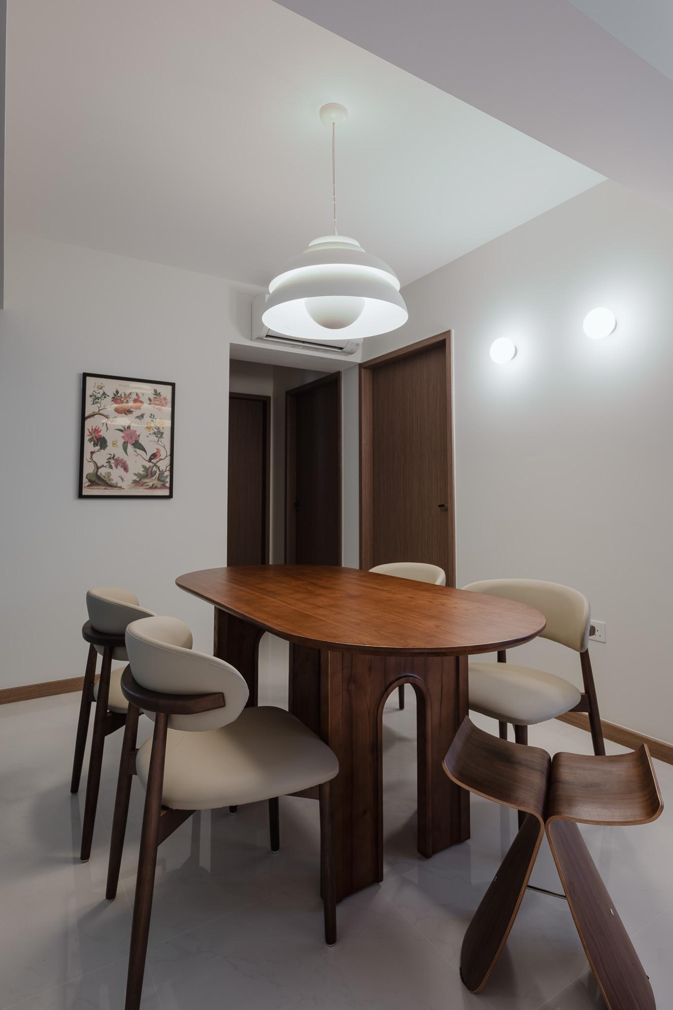Modern Dining Room with Stools and Lighting