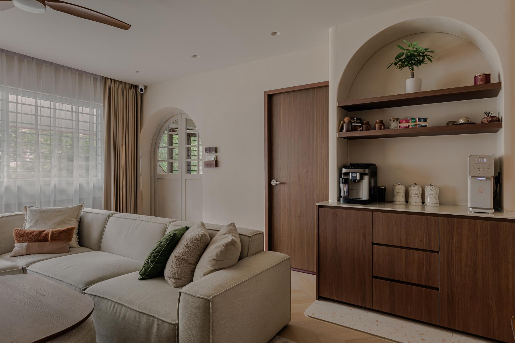 Contemporary Pantry with Kitchen Island and Console Table
