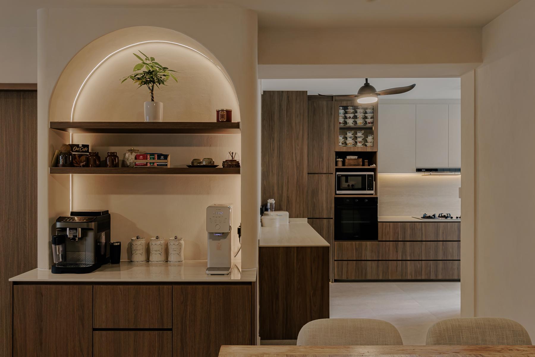 Contemporary Kitchen with Countertop and Homogeneous Tiles