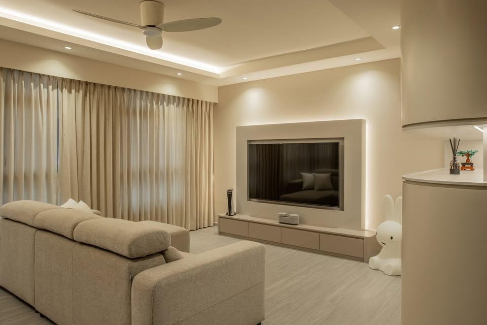 Modern Living Room with Vinyl Flooring and Cove Lighting