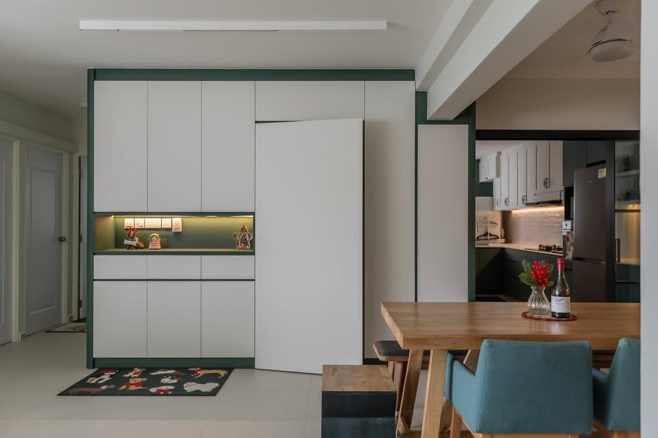 Modern Entryway with Shoe Cabinets and Rugs