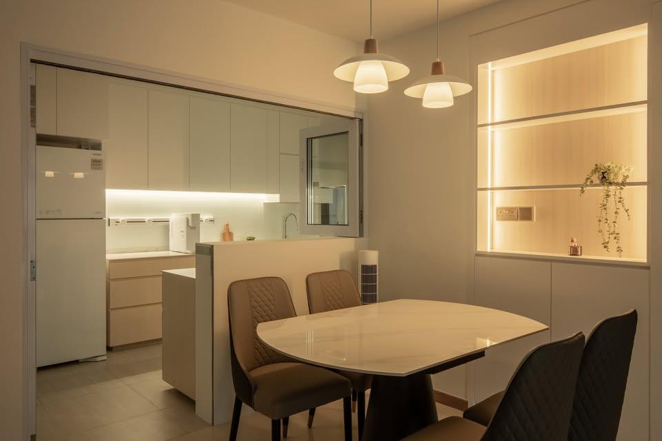 Scandinavian Dining Room with Drop Light and Dining Table