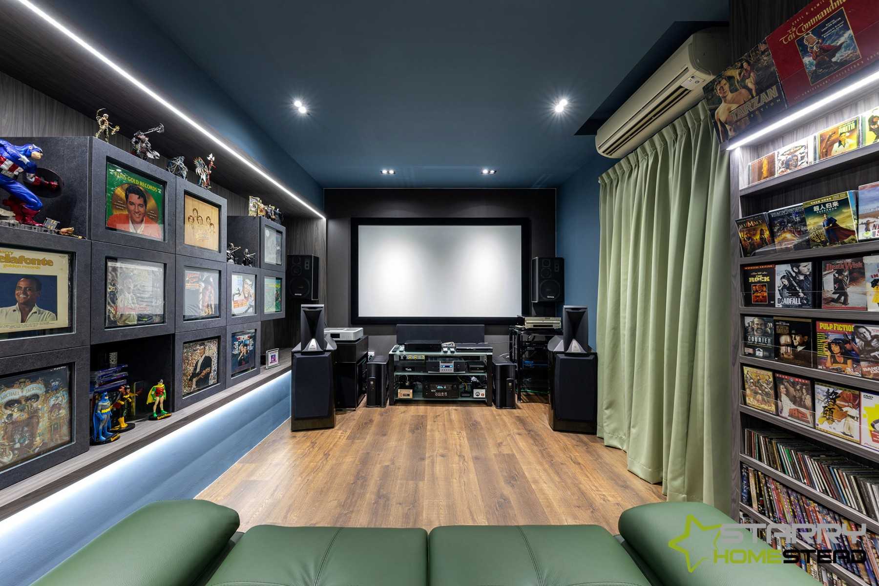 Modern Home Theatre with Sofa and Storage Cabinets