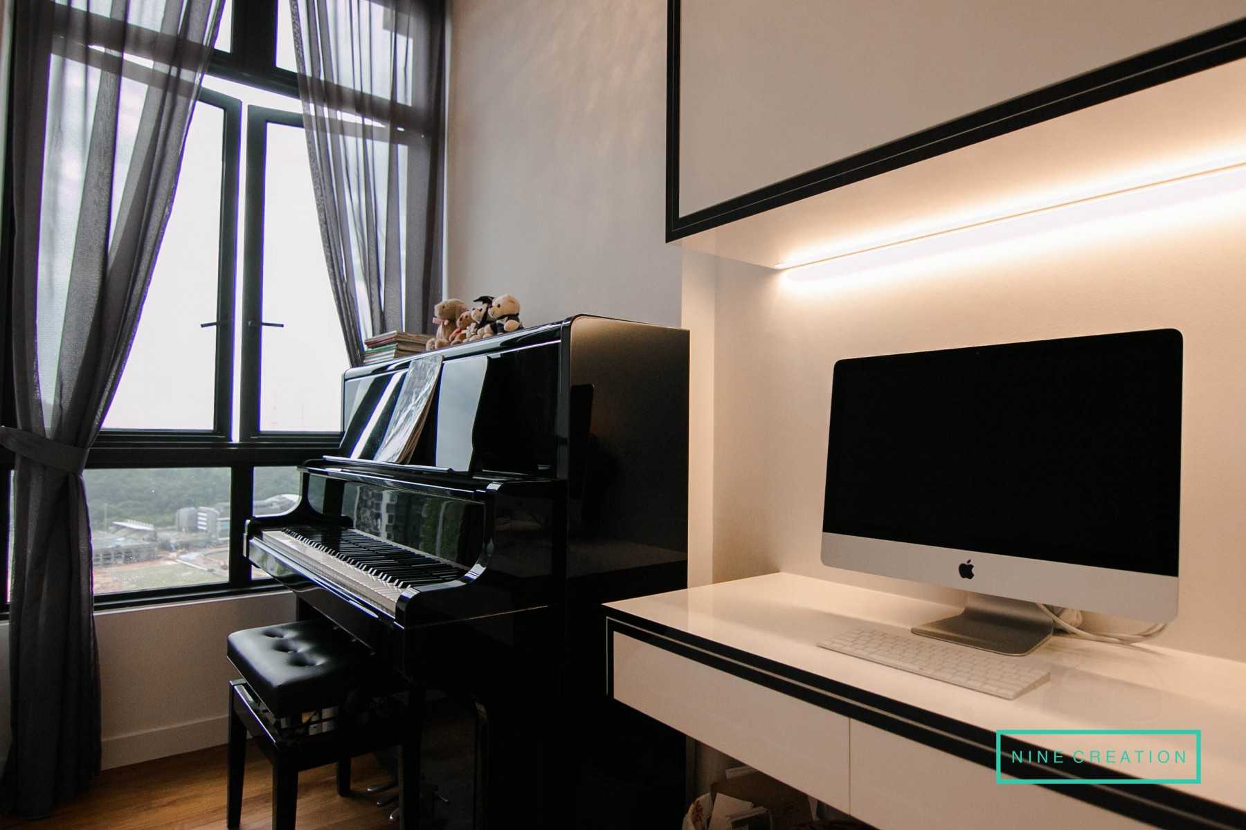Contemporary Bedroom with Bookshelf and Parquet Floor