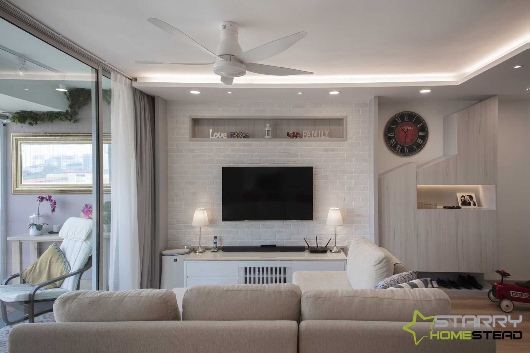 Scandinavian Living Room with TV Console and Feature Wall