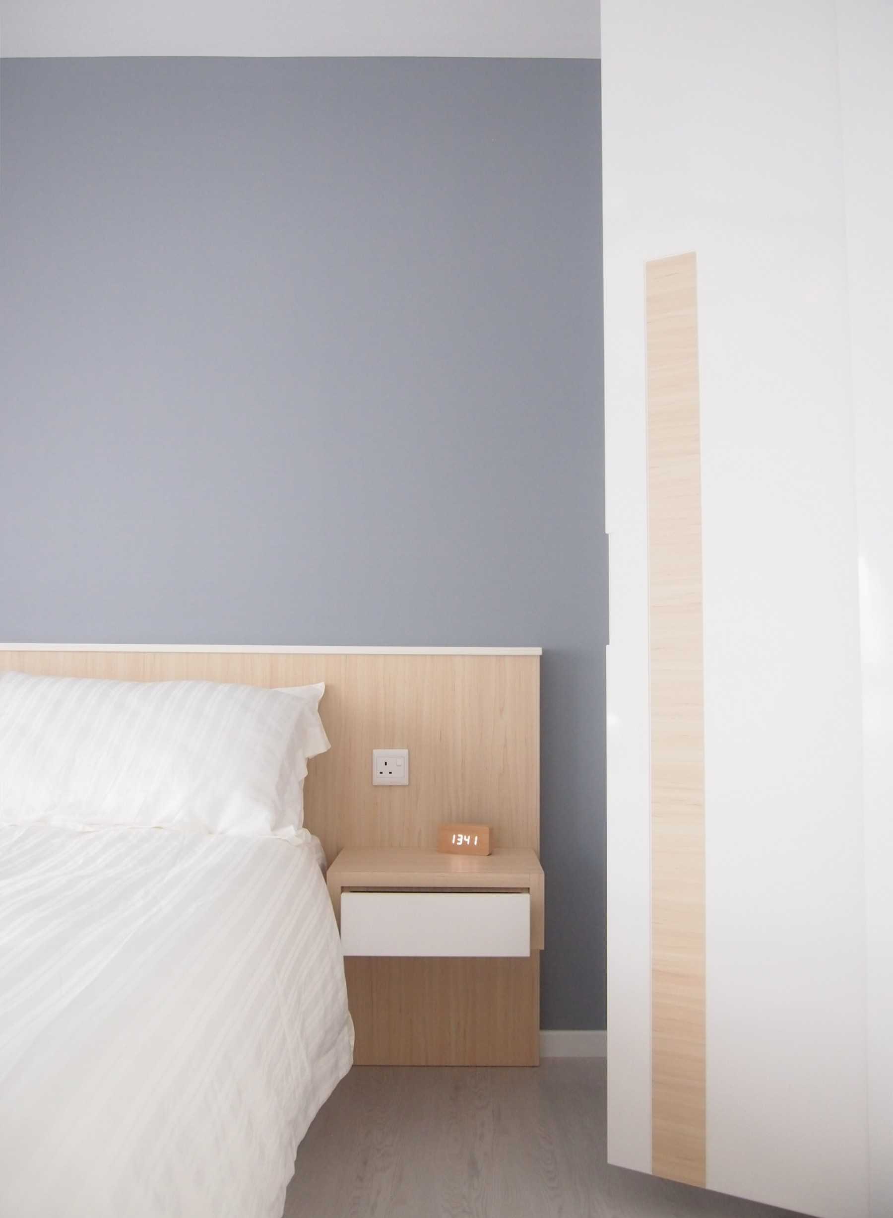 Scandinavian Bedroom with Platform Bed and Vinyl Flooring