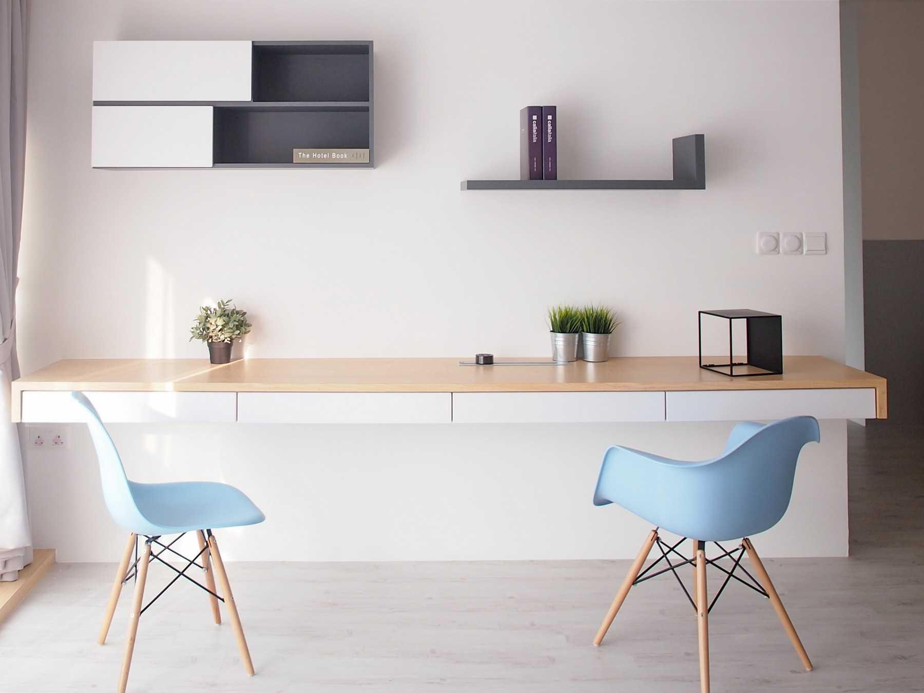 Modern Study with Bookshelf and Lamps