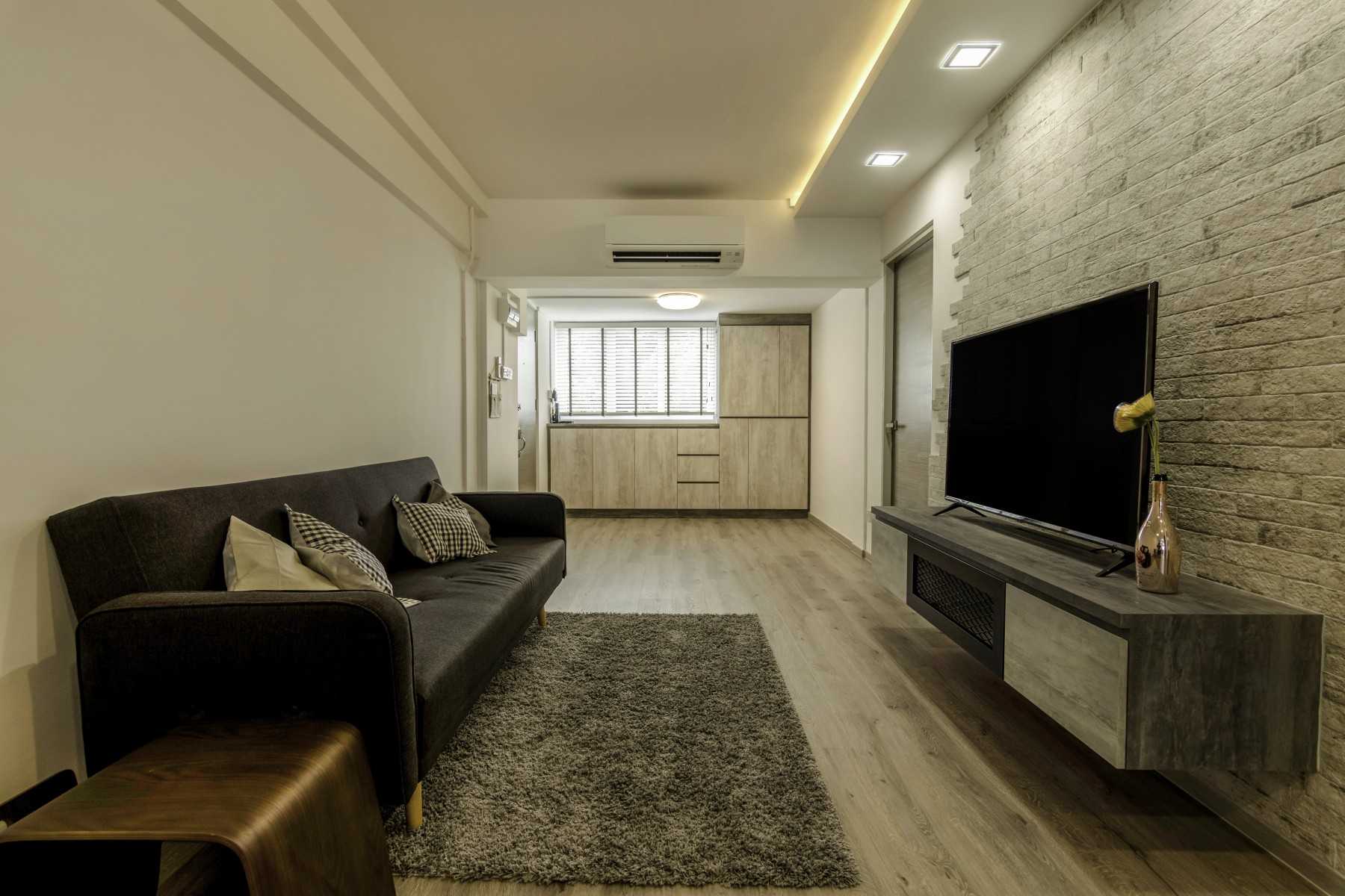 Industrial Living Room with Vinyl Flooring and TV Console