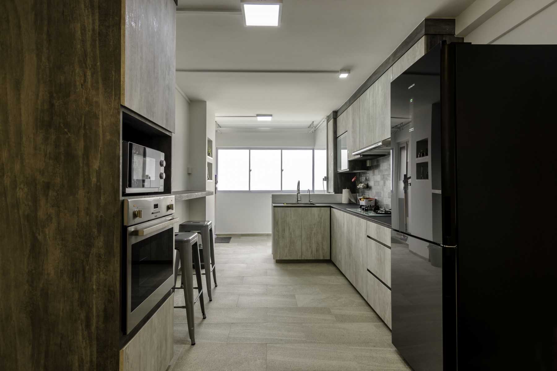 Industrial Kitchen with Countertop and Homogeneous Tiles