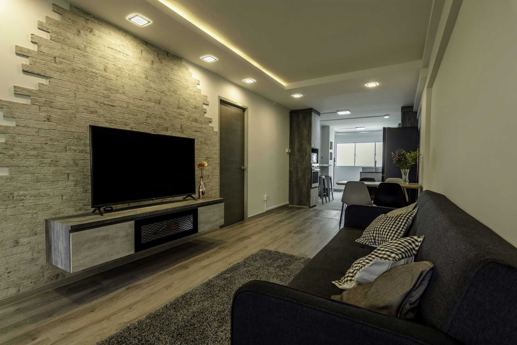 Industrial Living Room with Vinyl Flooring and TV Console