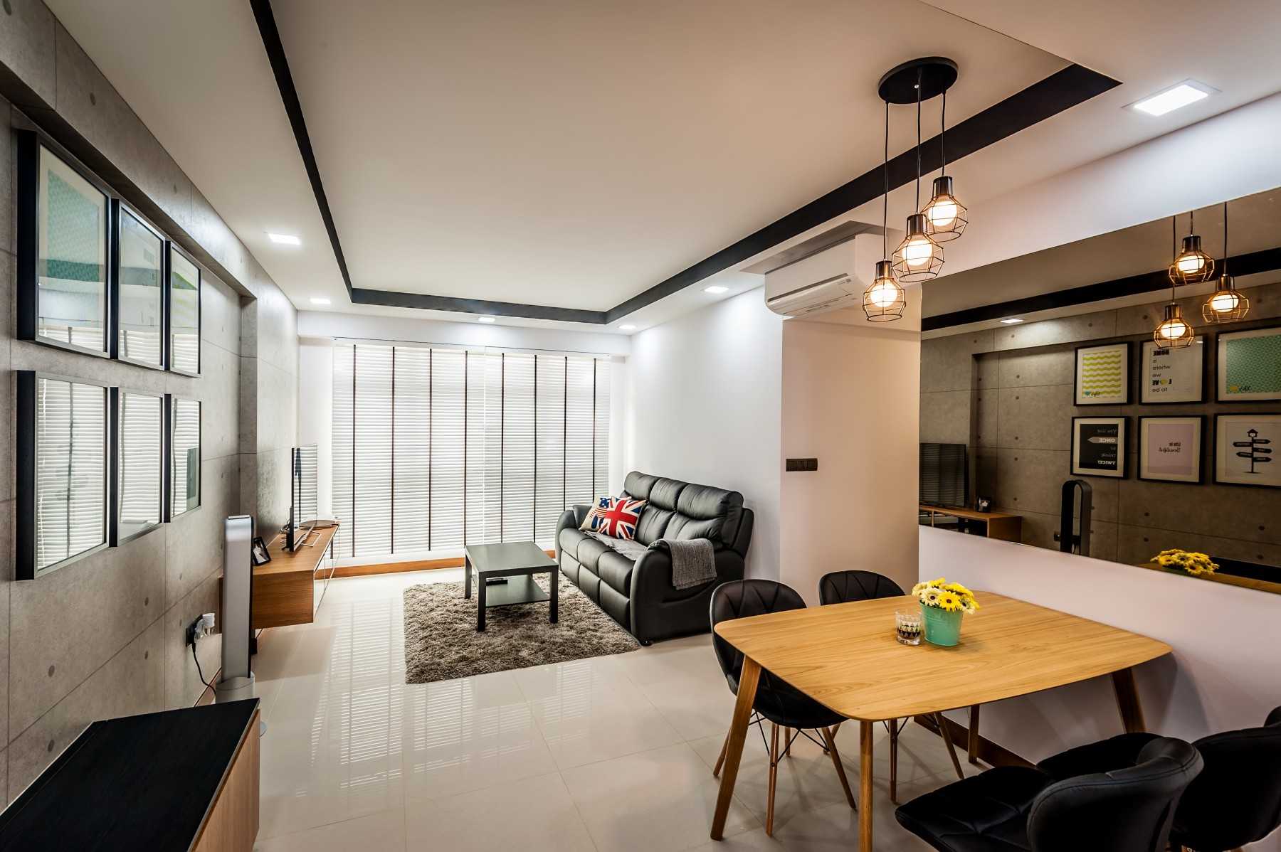 Scandinavian Living Room with Homogeneous Tiles and TV Console
