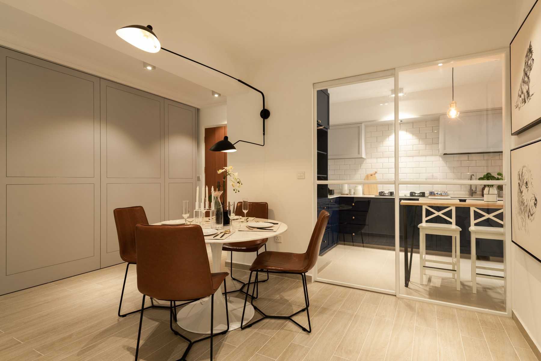 Scandinavian Dining Room with Ceiling Light and Dining Table