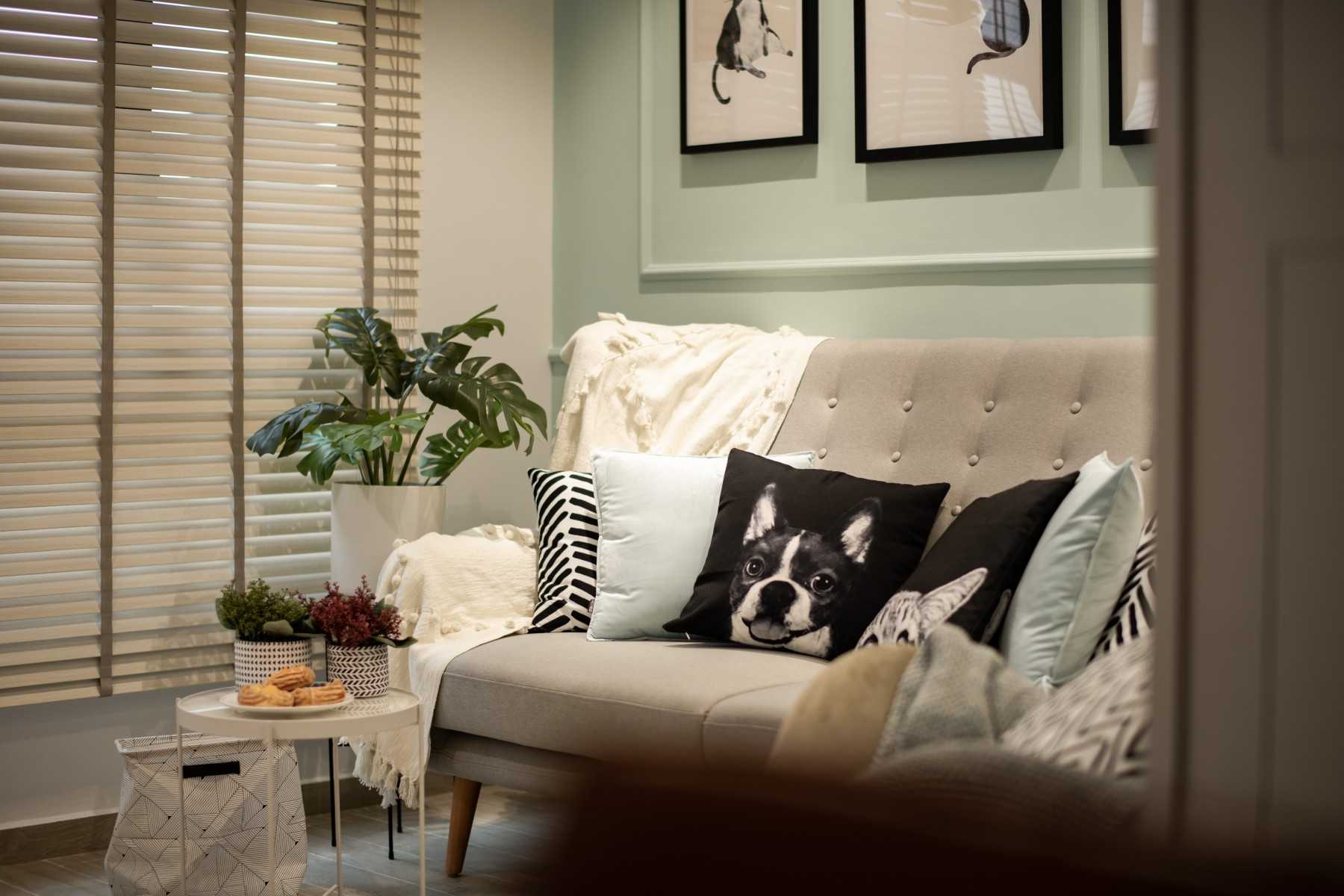 Scandinavian Living Room with TV Console and Feature Wall