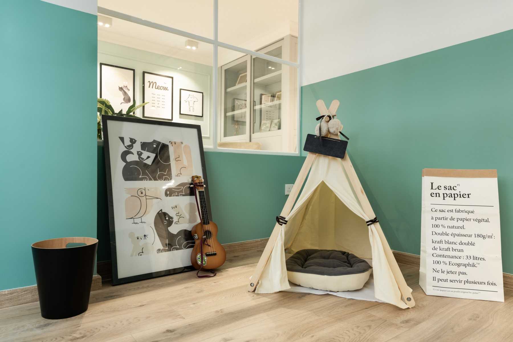Scandinavian Kids Room with Bookshelf and Toys