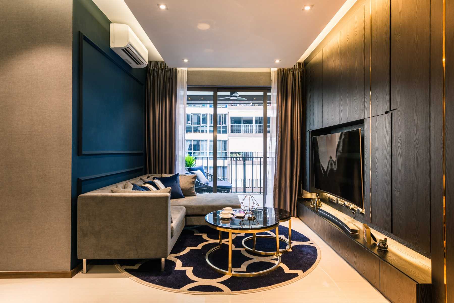 Eclectic Living Room with TV Console and Sofa