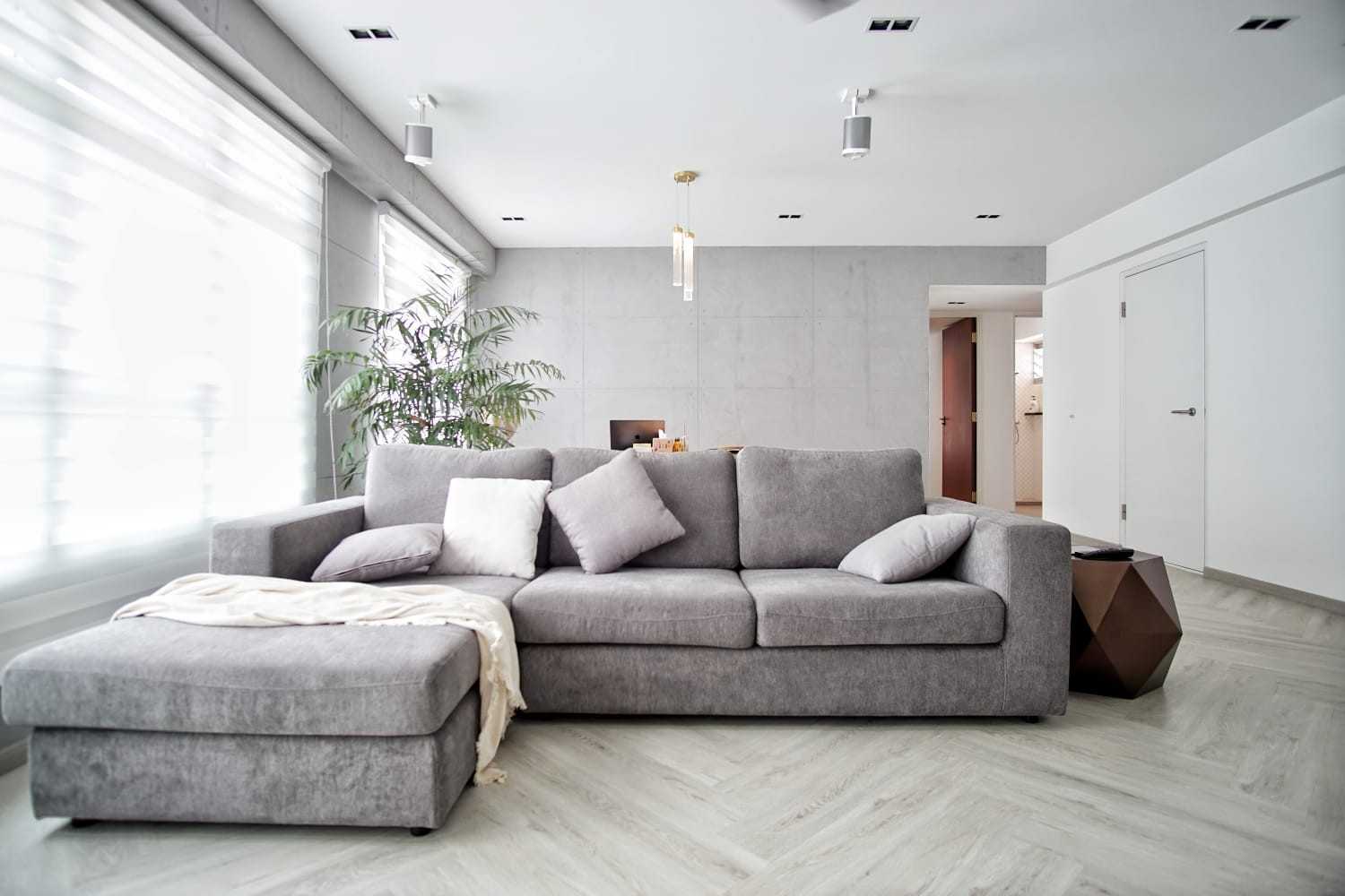 Minimalist Living Room with Marble Floor and TV Console