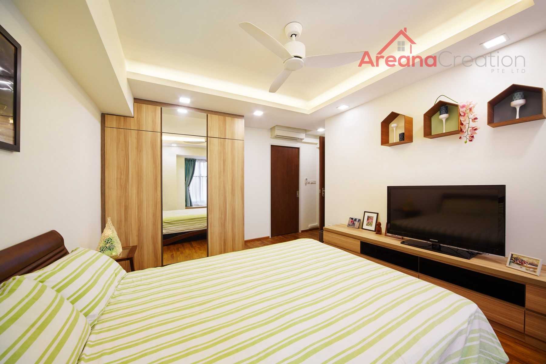 Contemporary Bedroom with Platform Bed and Drop Light