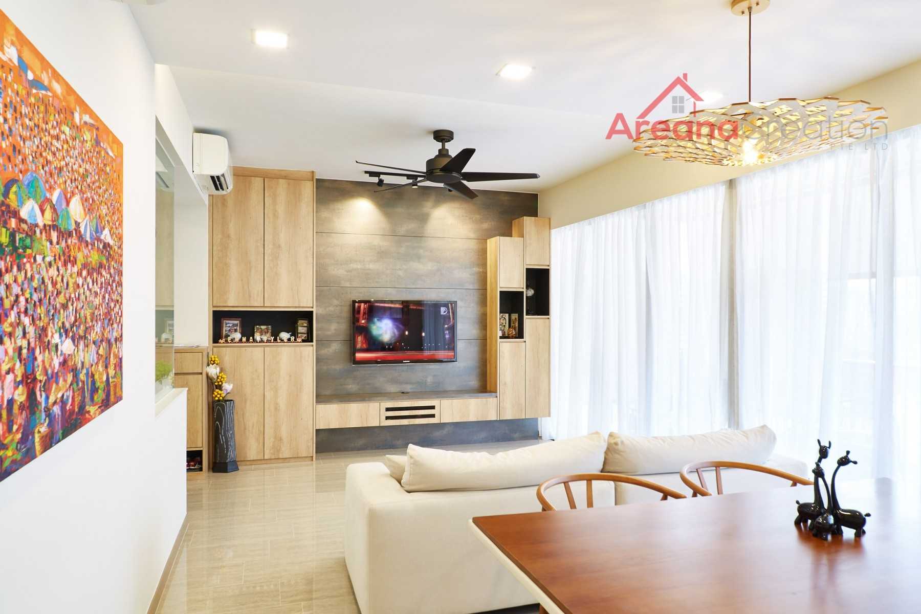 Contemporary Living Room with TV Console and Drop Light