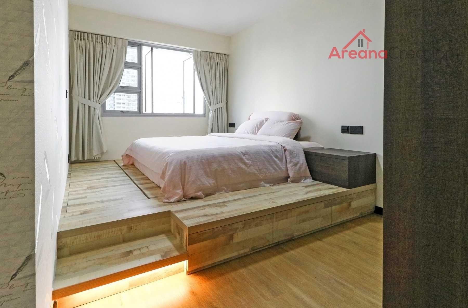Contemporary Bedroom with Wood Flooring and Cove Lighting