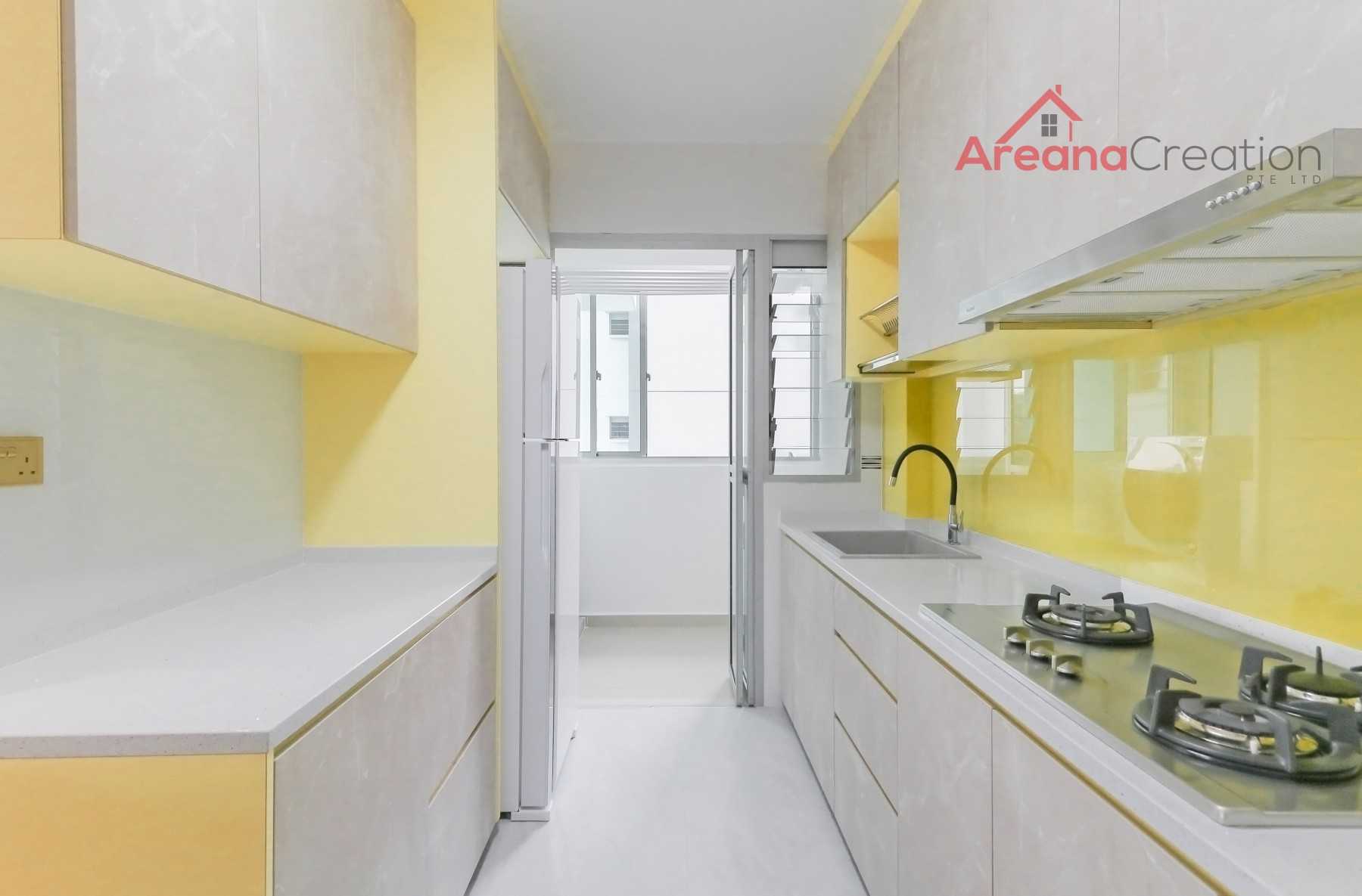Contemporary Kitchen with Wood Flooring and Kitchen Window