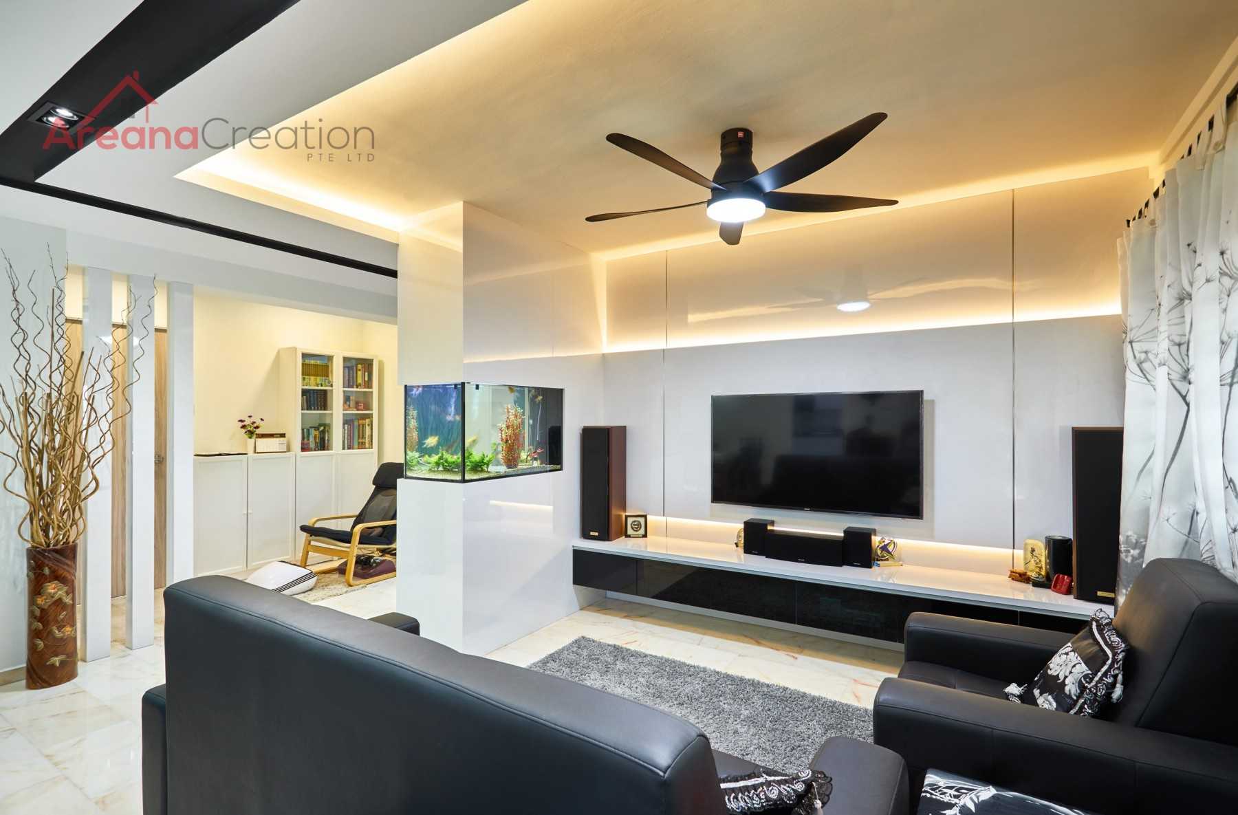 Modern Living Room with Homogeneous Tiles and TV Console