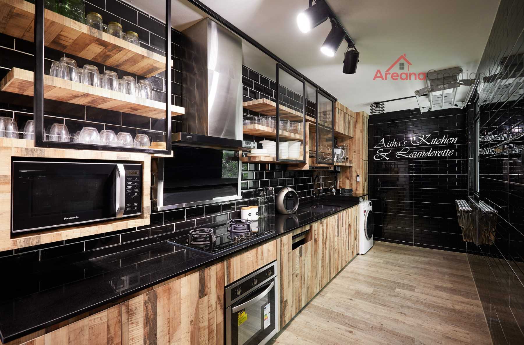 Industrial Kitchen with Wood Flooring and Kitchen Window