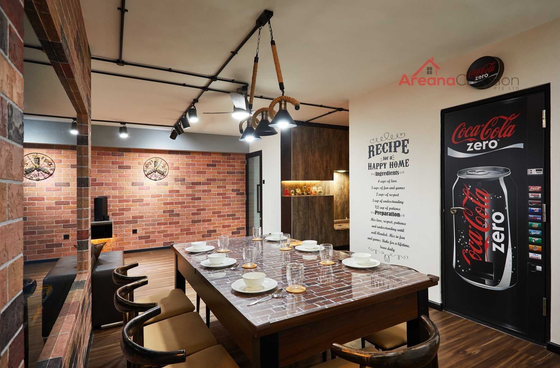Industrial Dining Room with Drop Ceiling and Dining Table