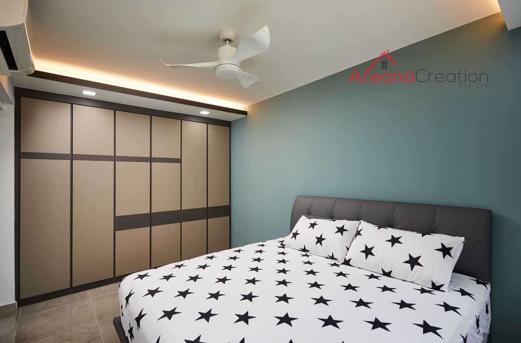 Scandinavian Bedroom with Wood Flooring and Wardrobe