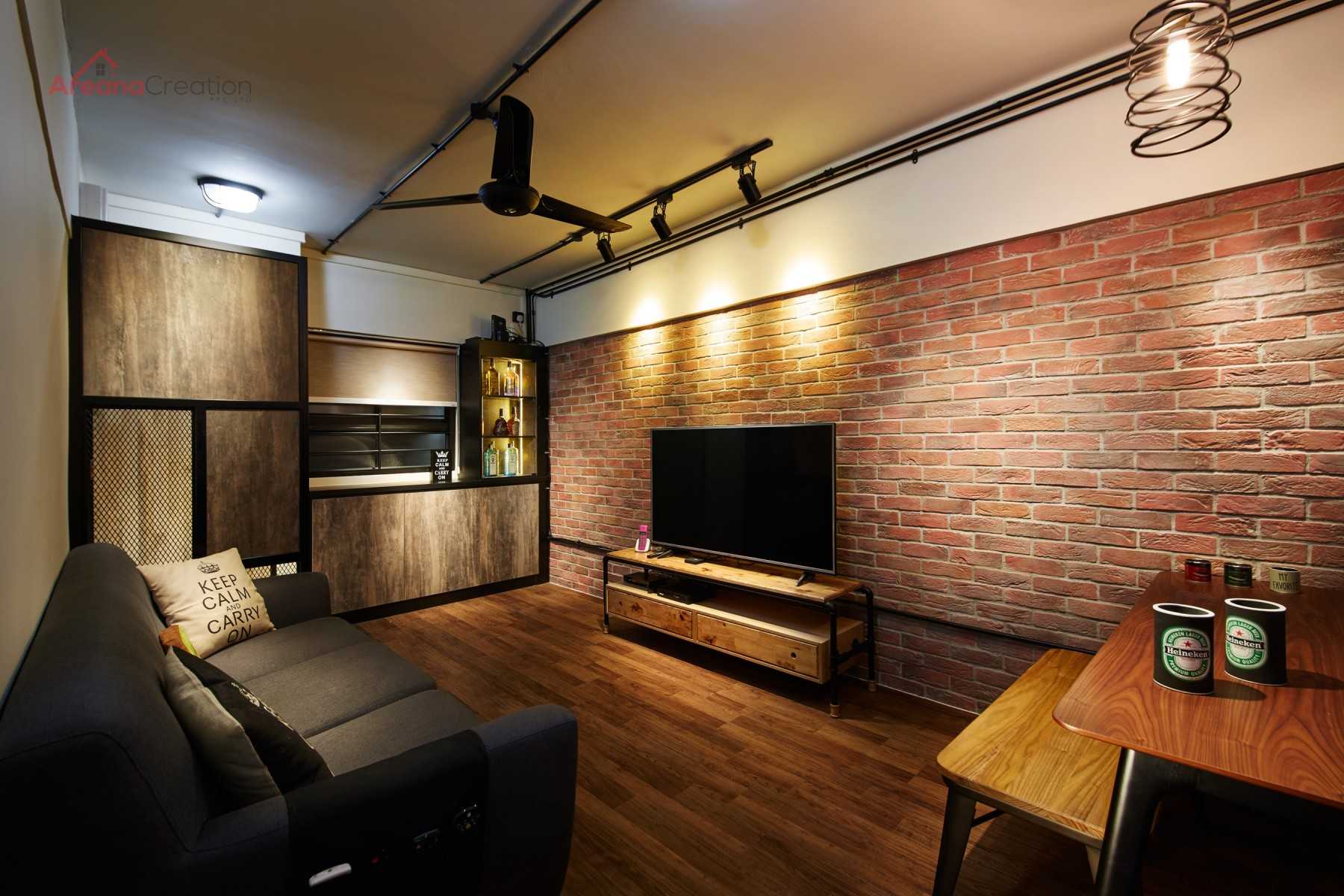 Industrial Living Room with TV Console and Sofa