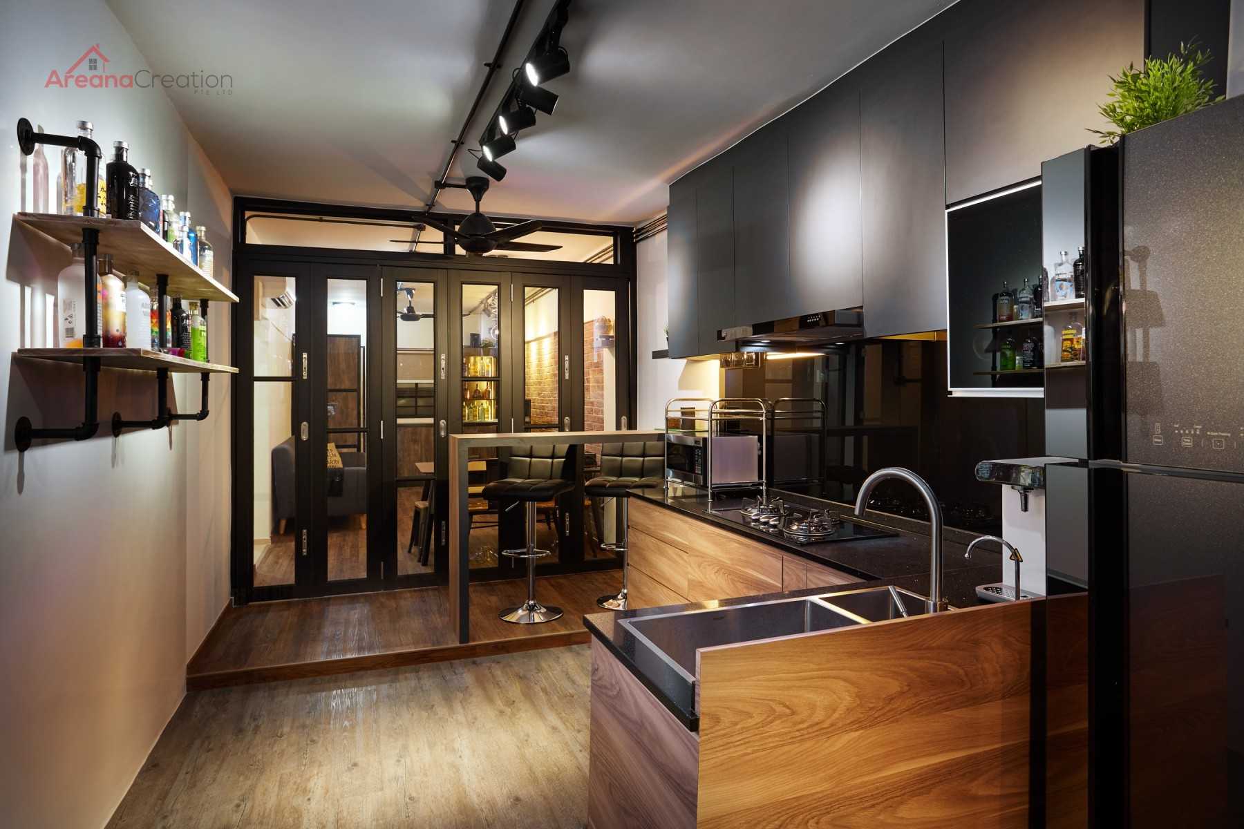 Industrial Kitchen with Vinyl Flooring and Wood Flooring