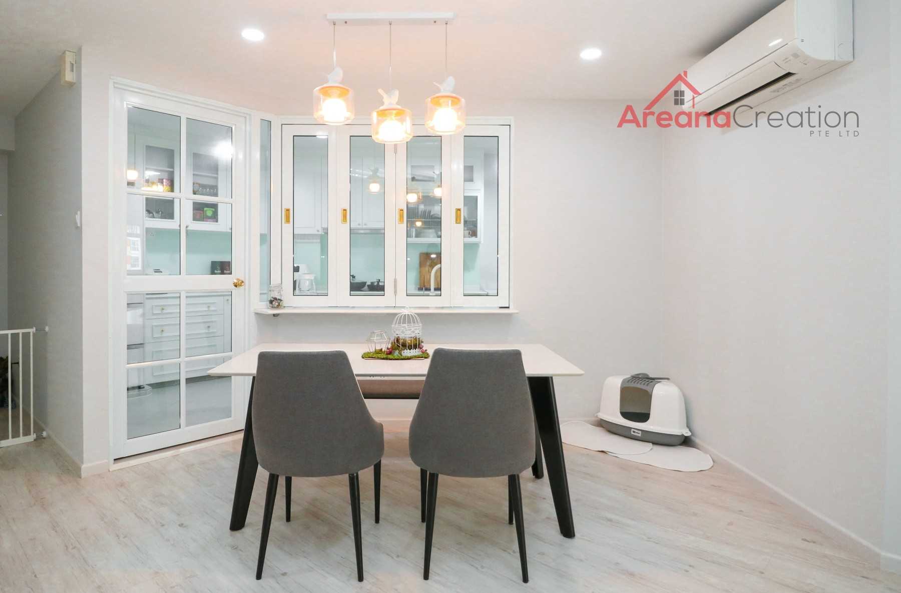 Minimalist Dining Room with Ceiling Light and Downlights