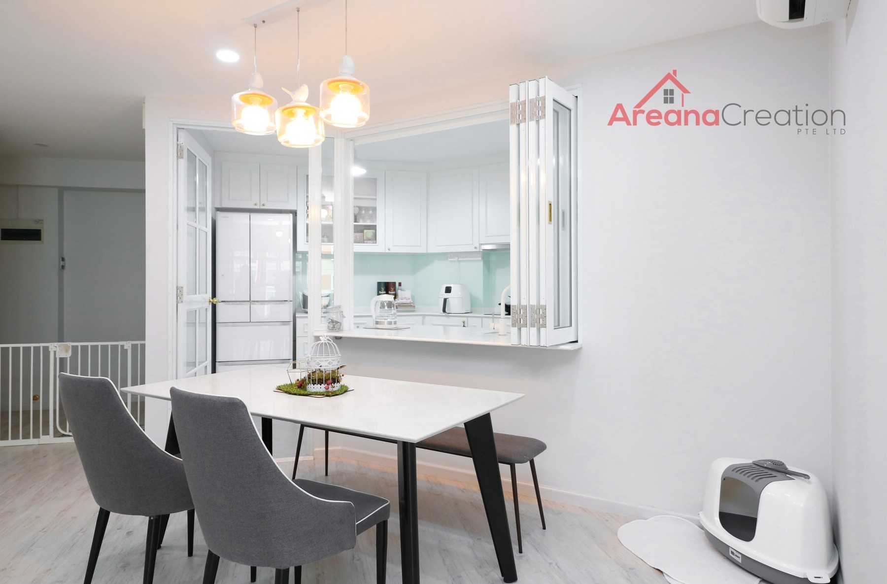 Minimalist Kitchen with Wood Flooring and Kitchen Window