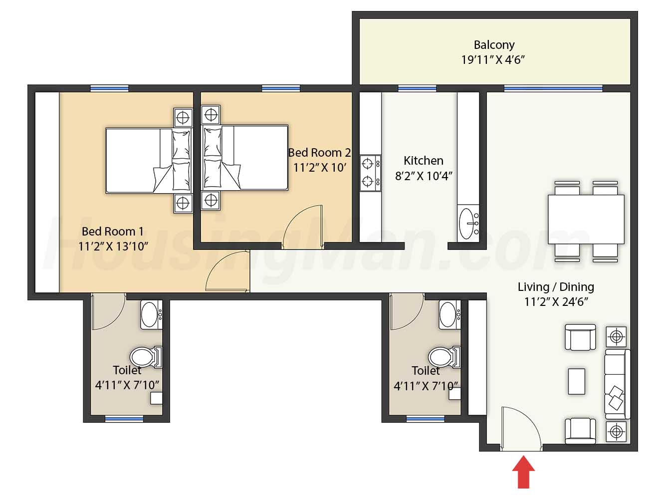 Sobha Dream Acres  2BHK-2T-1210 Sqft