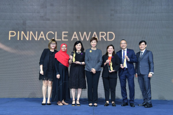 Group photo of winners of the Pinnacle Award with Minister Josephine Teo.